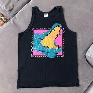 Vintage Anvil Shirt Mens L Neon Alligator Crocodile Graphic Tank Top 90s USA